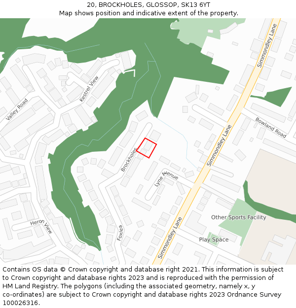 20, BROCKHOLES, GLOSSOP, SK13 6YT: Location map and indicative extent of plot