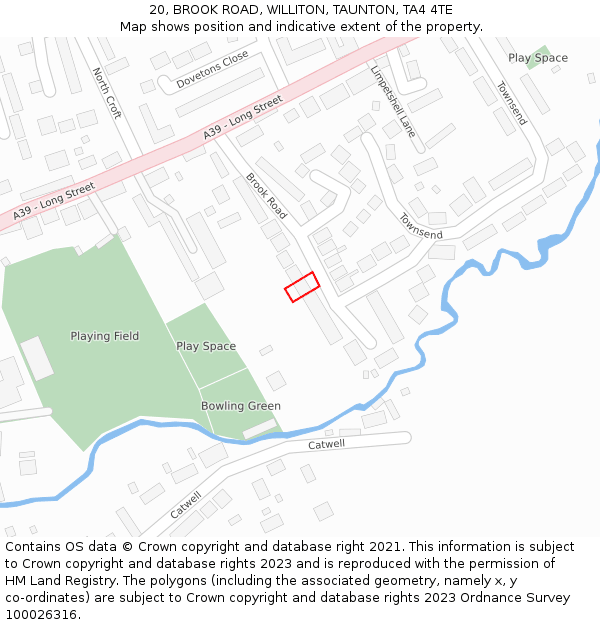 20, BROOK ROAD, WILLITON, TAUNTON, TA4 4TE: Location map and indicative extent of plot