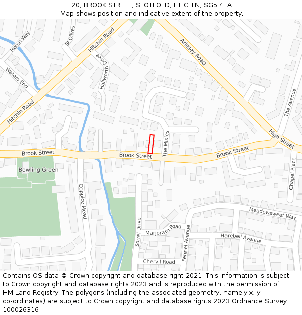 20, BROOK STREET, STOTFOLD, HITCHIN, SG5 4LA: Location map and indicative extent of plot