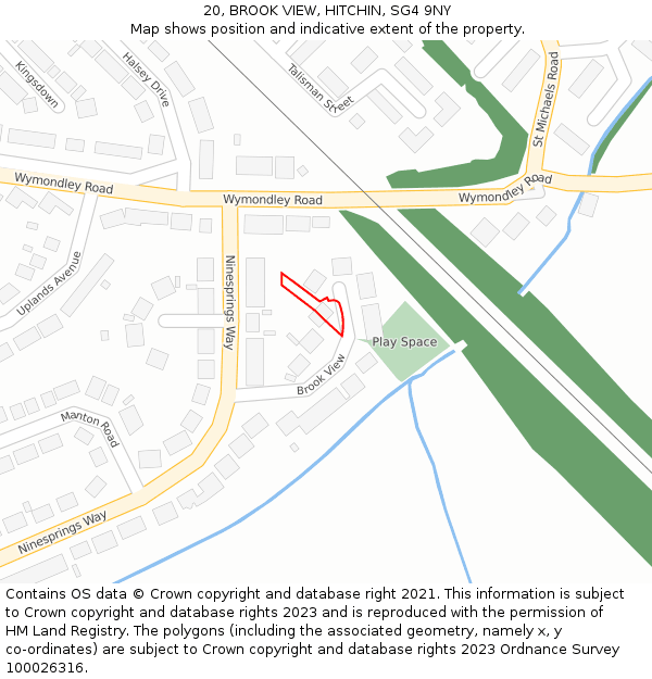 20, BROOK VIEW, HITCHIN, SG4 9NY: Location map and indicative extent of plot