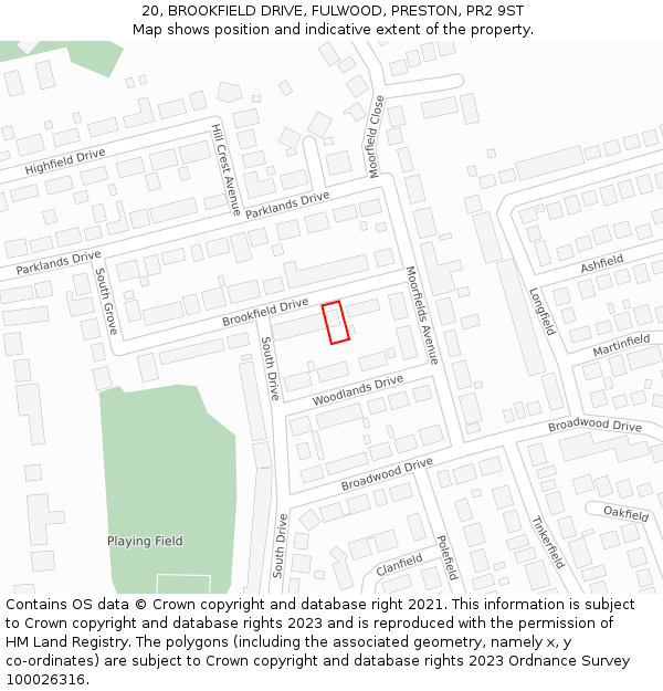 20, BROOKFIELD DRIVE, FULWOOD, PRESTON, PR2 9ST: Location map and indicative extent of plot