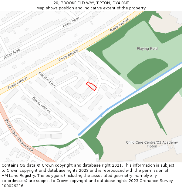 20, BROOKFIELD WAY, TIPTON, DY4 0NE: Location map and indicative extent of plot