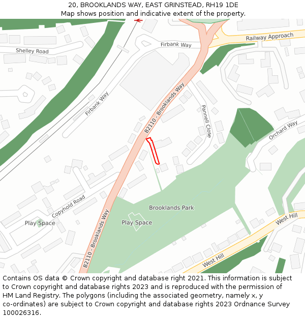 20, BROOKLANDS WAY, EAST GRINSTEAD, RH19 1DE: Location map and indicative extent of plot