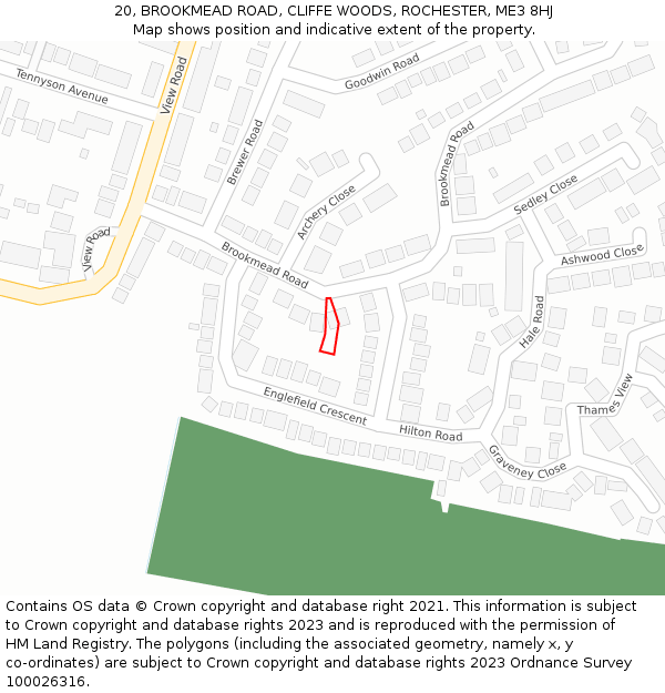 20, BROOKMEAD ROAD, CLIFFE WOODS, ROCHESTER, ME3 8HJ: Location map and indicative extent of plot