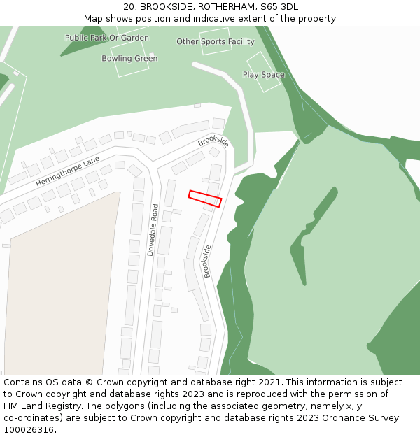 20, BROOKSIDE, ROTHERHAM, S65 3DL: Location map and indicative extent of plot