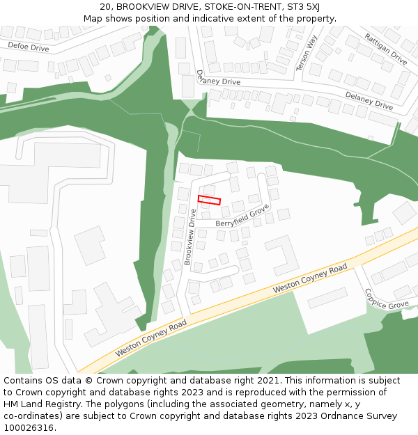 20, BROOKVIEW DRIVE, STOKE-ON-TRENT, ST3 5XJ: Location map and indicative extent of plot