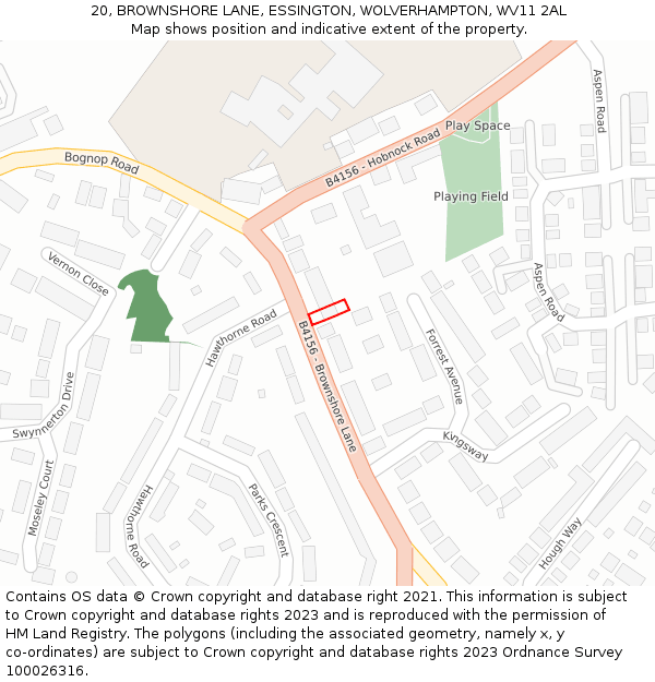 20, BROWNSHORE LANE, ESSINGTON, WOLVERHAMPTON, WV11 2AL: Location map and indicative extent of plot