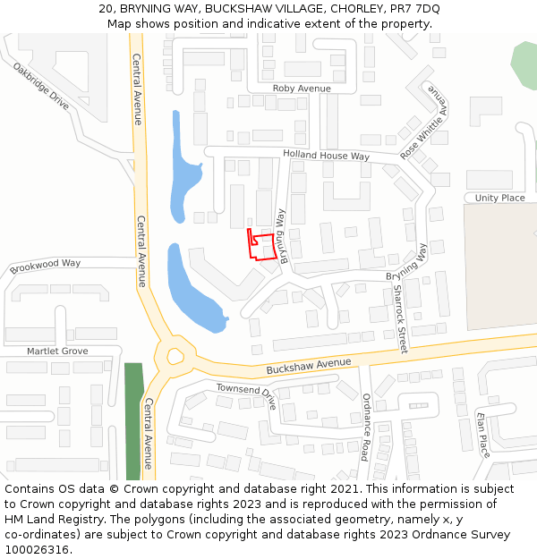 20, BRYNING WAY, BUCKSHAW VILLAGE, CHORLEY, PR7 7DQ: Location map and indicative extent of plot