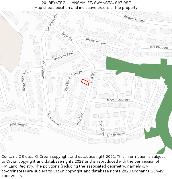 20, BRYNTEG, LLANSAMLET, SWANSEA, SA7 9SZ: Location map and indicative extent of plot