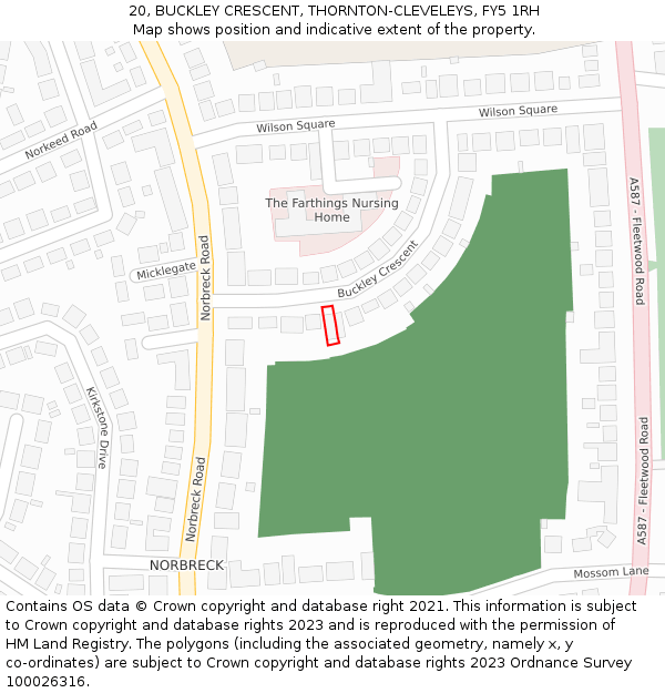 20, BUCKLEY CRESCENT, THORNTON-CLEVELEYS, FY5 1RH: Location map and indicative extent of plot