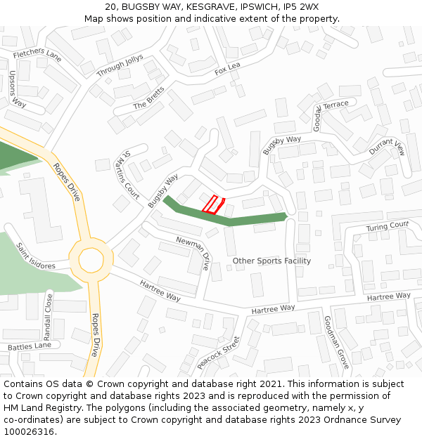 20, BUGSBY WAY, KESGRAVE, IPSWICH, IP5 2WX: Location map and indicative extent of plot