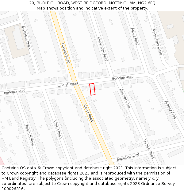 20, BURLEIGH ROAD, WEST BRIDGFORD, NOTTINGHAM, NG2 6FQ: Location map and indicative extent of plot