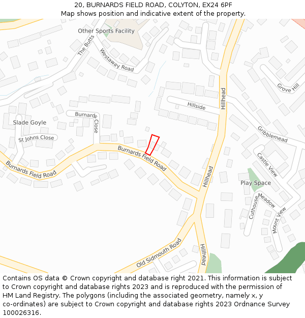 20, BURNARDS FIELD ROAD, COLYTON, EX24 6PF: Location map and indicative extent of plot