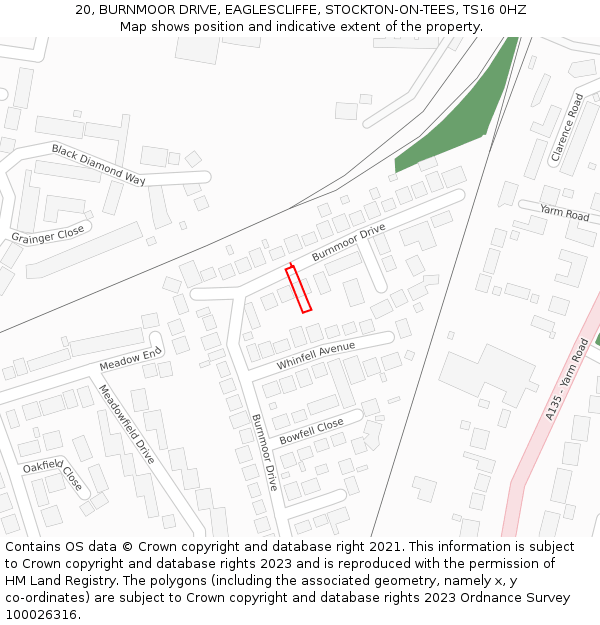 20, BURNMOOR DRIVE, EAGLESCLIFFE, STOCKTON-ON-TEES, TS16 0HZ: Location map and indicative extent of plot