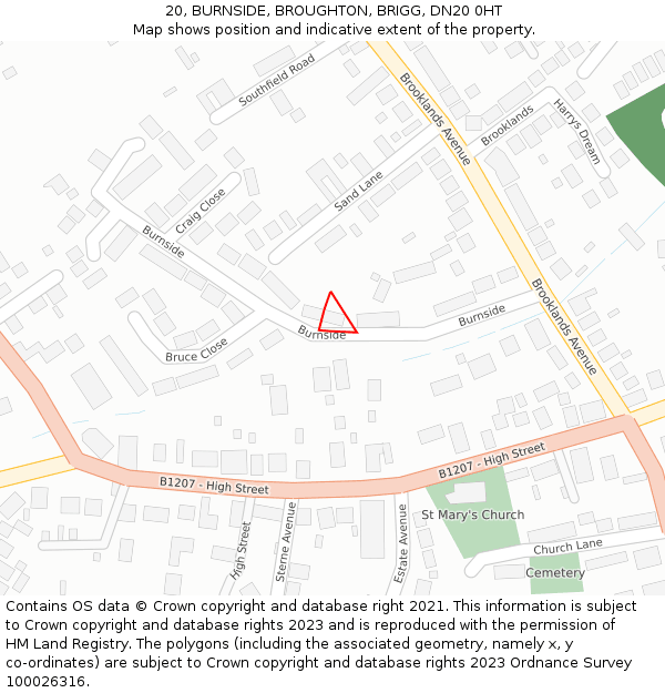 20, BURNSIDE, BROUGHTON, BRIGG, DN20 0HT: Location map and indicative extent of plot