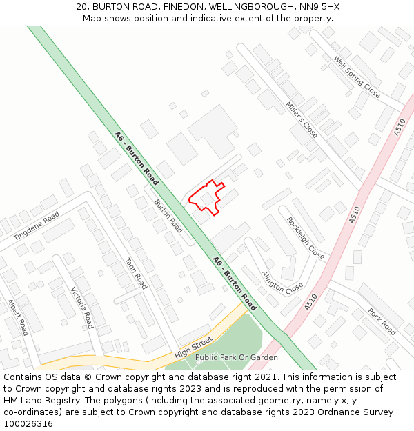 20, BURTON ROAD, FINEDON, WELLINGBOROUGH, NN9 5HX: Location map and indicative extent of plot