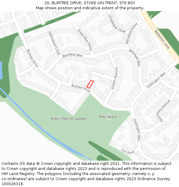 20, BURTREE DRIVE, STOKE-ON-TRENT, ST6 8GY: Location map and indicative extent of plot