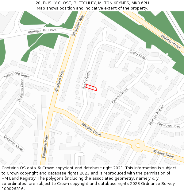 20, BUSHY CLOSE, BLETCHLEY, MILTON KEYNES, MK3 6PH: Location map and indicative extent of plot