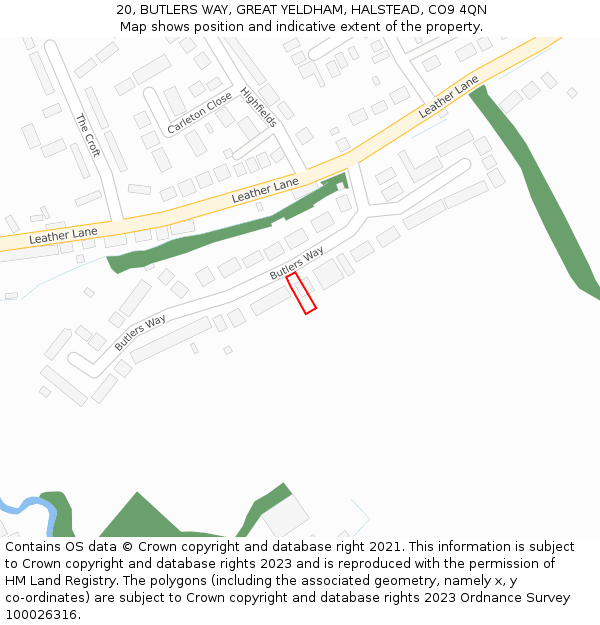 20, BUTLERS WAY, GREAT YELDHAM, HALSTEAD, CO9 4QN: Location map and indicative extent of plot