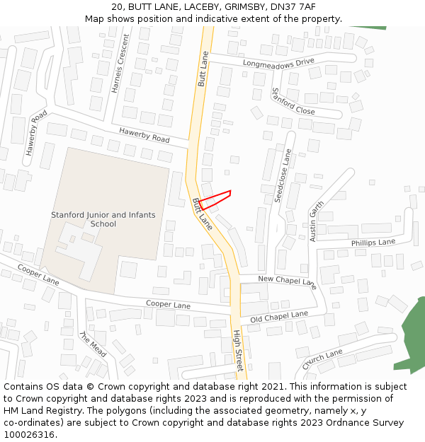 20, BUTT LANE, LACEBY, GRIMSBY, DN37 7AF: Location map and indicative extent of plot