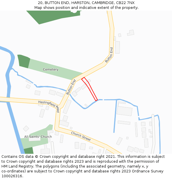 20, BUTTON END, HARSTON, CAMBRIDGE, CB22 7NX: Location map and indicative extent of plot