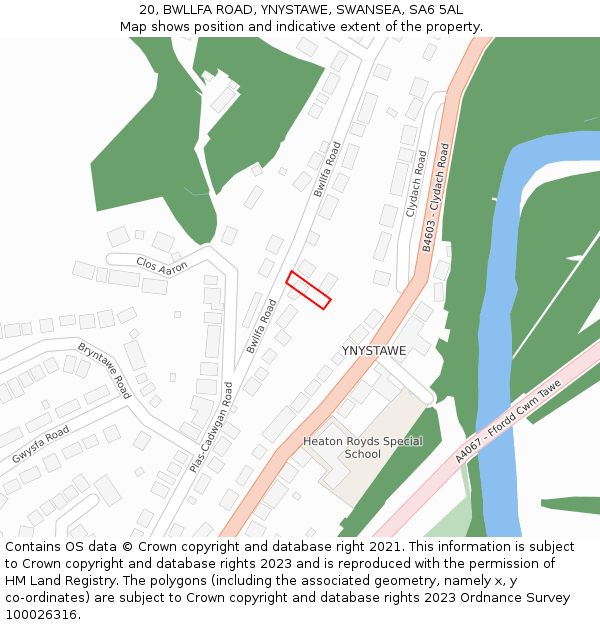 20, BWLLFA ROAD, YNYSTAWE, SWANSEA, SA6 5AL: Location map and indicative extent of plot