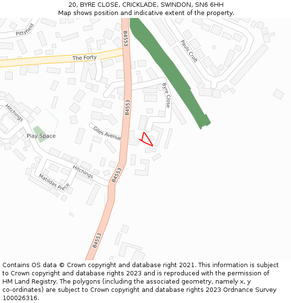 20, BYRE CLOSE, CRICKLADE, SWINDON, SN6 6HH: Location map and indicative extent of plot