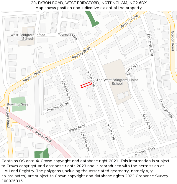 20, BYRON ROAD, WEST BRIDGFORD, NOTTINGHAM, NG2 6DX: Location map and indicative extent of plot