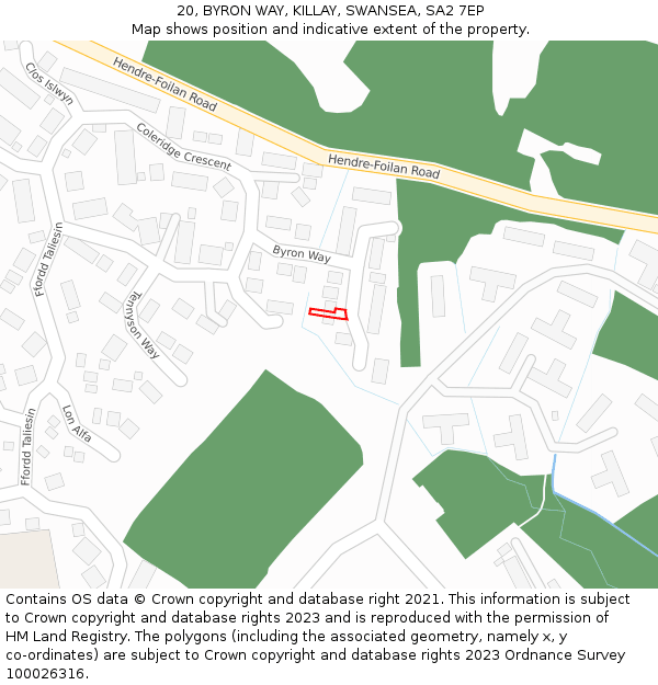 20, BYRON WAY, KILLAY, SWANSEA, SA2 7EP: Location map and indicative extent of plot