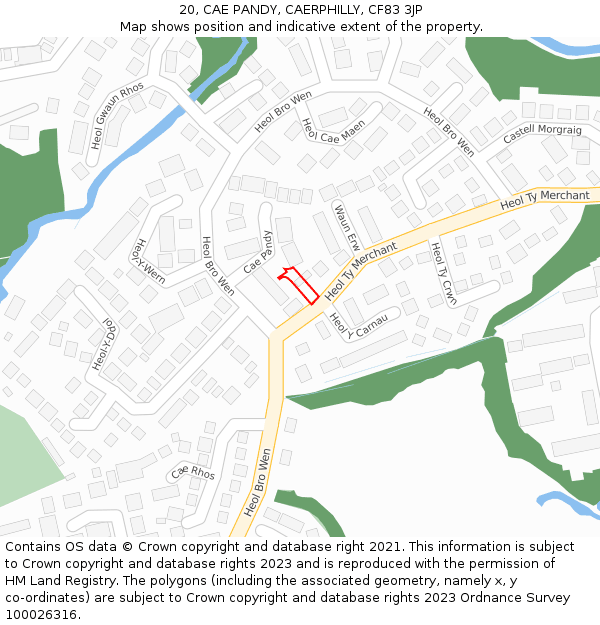 20, CAE PANDY, CAERPHILLY, CF83 3JP: Location map and indicative extent of plot