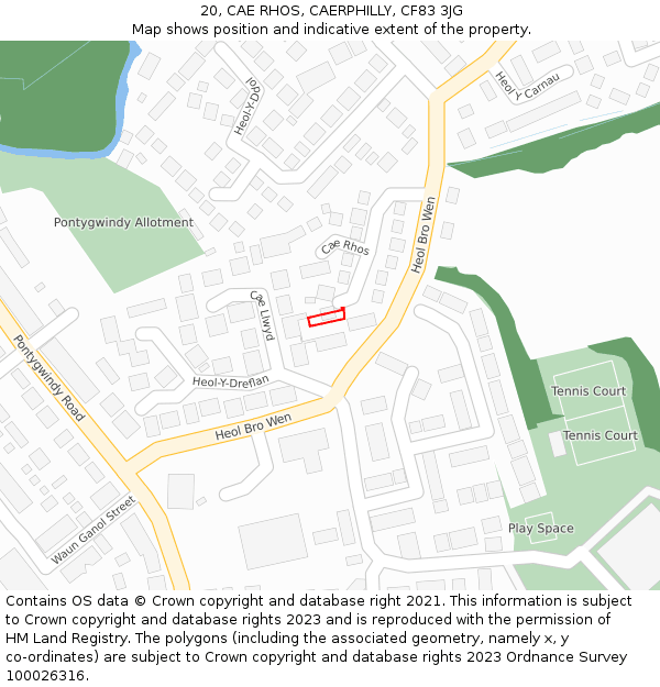 20, CAE RHOS, CAERPHILLY, CF83 3JG: Location map and indicative extent of plot