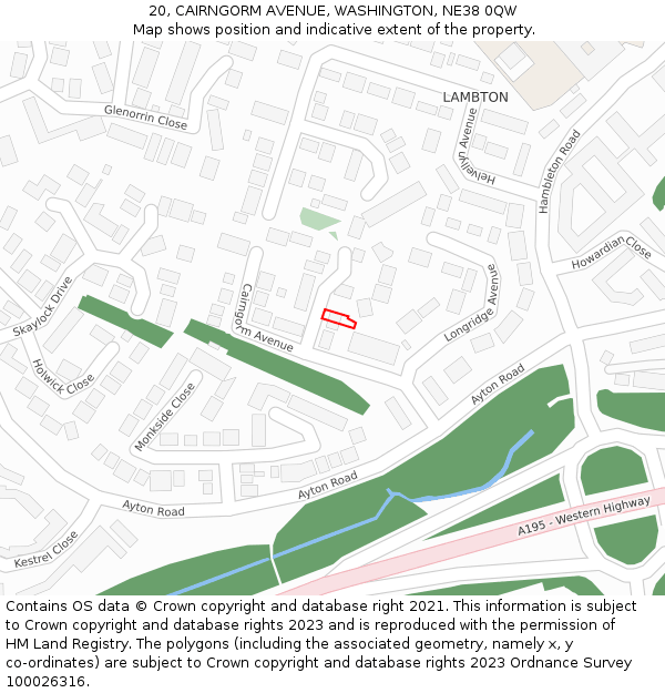 20, CAIRNGORM AVENUE, WASHINGTON, NE38 0QW: Location map and indicative extent of plot