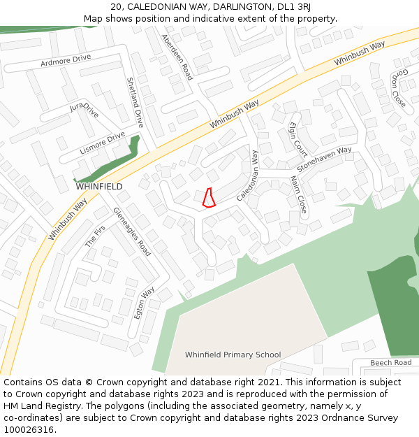 20, CALEDONIAN WAY, DARLINGTON, DL1 3RJ: Location map and indicative extent of plot