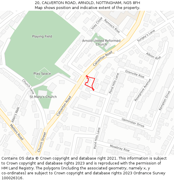 20, CALVERTON ROAD, ARNOLD, NOTTINGHAM, NG5 8FH: Location map and indicative extent of plot