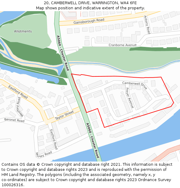 20, CAMBERWELL DRIVE, WARRINGTON, WA4 6FE: Location map and indicative extent of plot