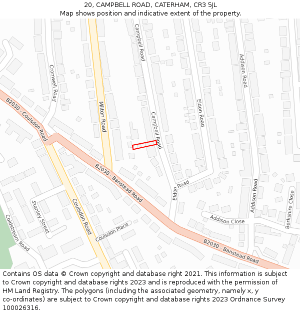 20, CAMPBELL ROAD, CATERHAM, CR3 5JL: Location map and indicative extent of plot