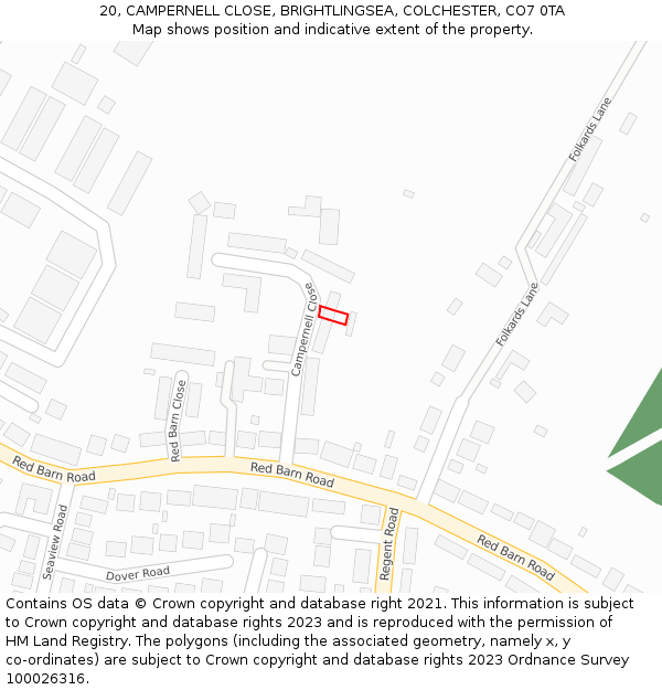 20, CAMPERNELL CLOSE, BRIGHTLINGSEA, COLCHESTER, CO7 0TA: Location map and indicative extent of plot