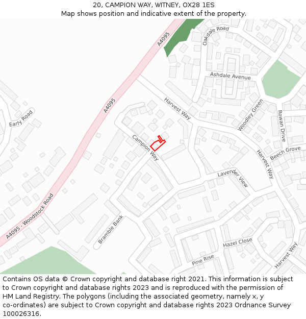 20, CAMPION WAY, WITNEY, OX28 1ES: Location map and indicative extent of plot