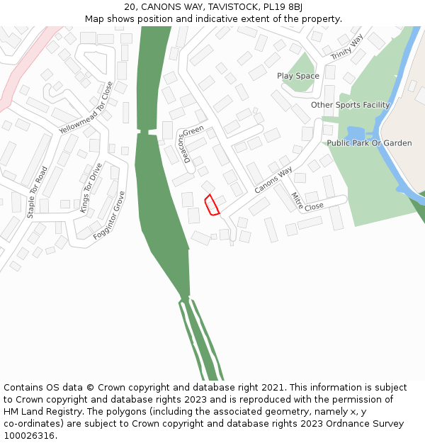20, CANONS WAY, TAVISTOCK, PL19 8BJ: Location map and indicative extent of plot