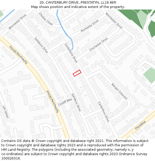 20, CANTERBURY DRIVE, PRESTATYN, LL19 8ER: Location map and indicative extent of plot