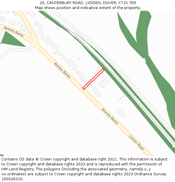 20, CANTERBURY ROAD, LYDDEN, DOVER, CT15 7ER: Location map and indicative extent of plot