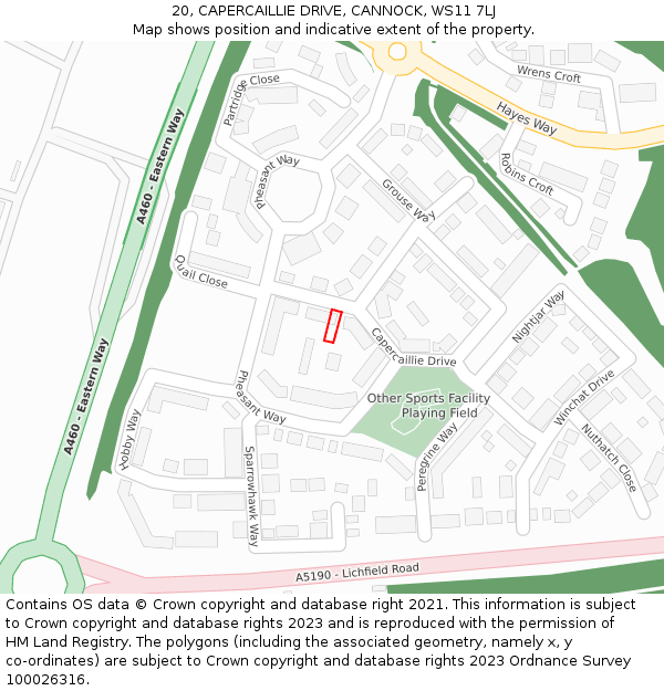 20, CAPERCAILLIE DRIVE, CANNOCK, WS11 7LJ: Location map and indicative extent of plot