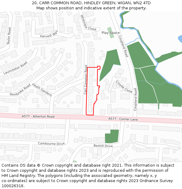 20, CARR COMMON ROAD, HINDLEY GREEN, WIGAN, WN2 4TD: Location map and indicative extent of plot