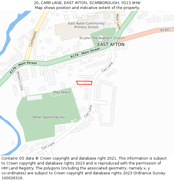 20, CARR LANE, EAST AYTON, SCARBOROUGH, YO13 9HW: Location map and indicative extent of plot