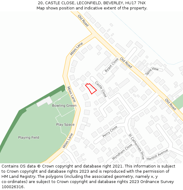 20, CASTLE CLOSE, LECONFIELD, BEVERLEY, HU17 7NX: Location map and indicative extent of plot