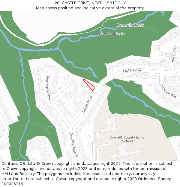 20, CASTLE DRIVE, NEATH, SA11 3UY: Location map and indicative extent of plot