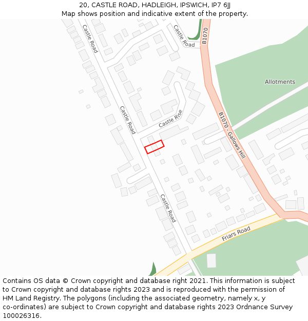 20, CASTLE ROAD, HADLEIGH, IPSWICH, IP7 6JJ: Location map and indicative extent of plot