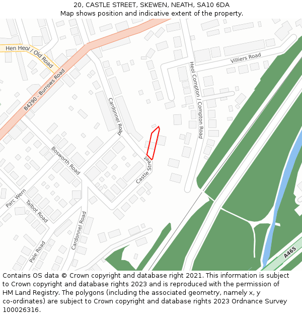 20, CASTLE STREET, SKEWEN, NEATH, SA10 6DA: Location map and indicative extent of plot
