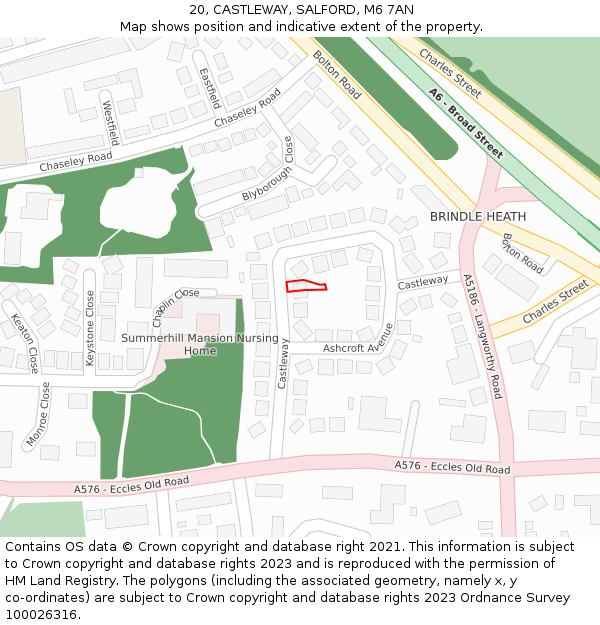 20, CASTLEWAY, SALFORD, M6 7AN: Location map and indicative extent of plot