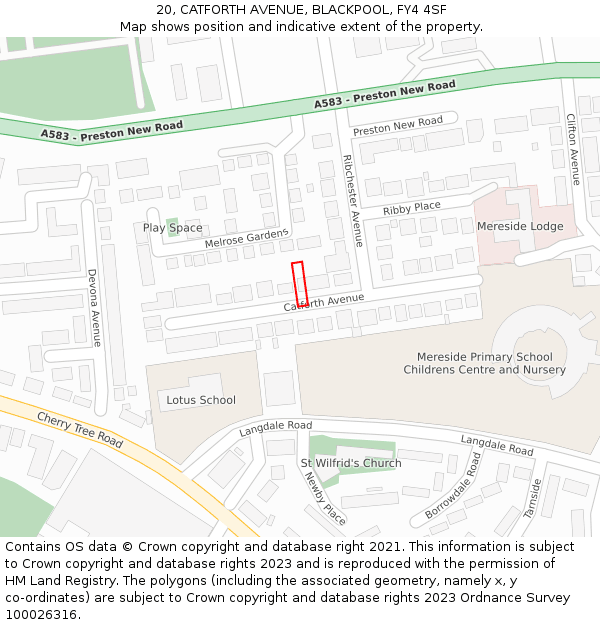 20, CATFORTH AVENUE, BLACKPOOL, FY4 4SF: Location map and indicative extent of plot